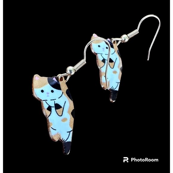 Calico Cat Earrings New Small Kitty Lover Dangle Hooks Christmas Birthda… - Picture 10 of 11